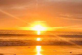 Laguna Beach having the beautiful sunset