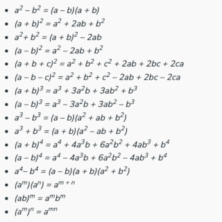 Basic Algebra Formulas