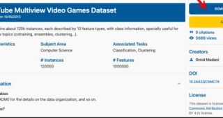 YouTube Multiview Video Games Dataset from UC Irvine Machine Learning Repository