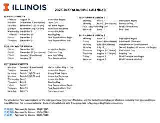 UIUC 2026-2027 Academic Calendar