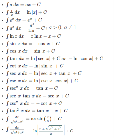 Differential/Integral Calculus Formulas