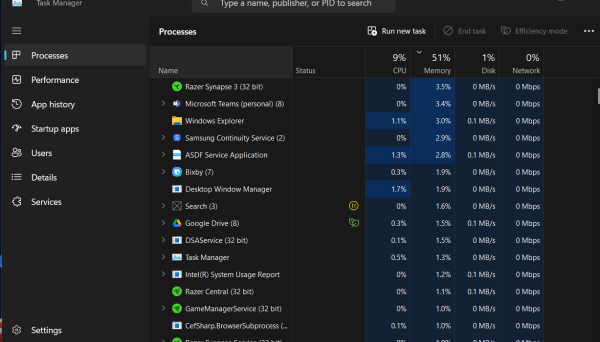 My windows memory usage is 51% even though I haven't ran any app - how to optimize?