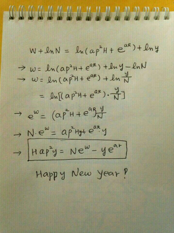 Happy New Year Message with Mathematical Equations