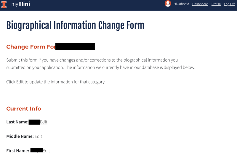 My name has a typo in MyIllini - Need a Biographical change form