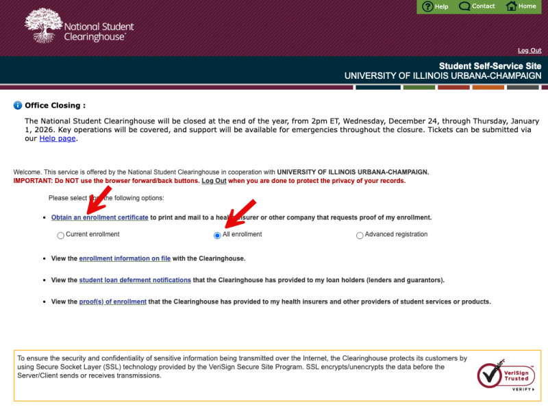 How to get Student Enrollment and Degree Verification at UIUC